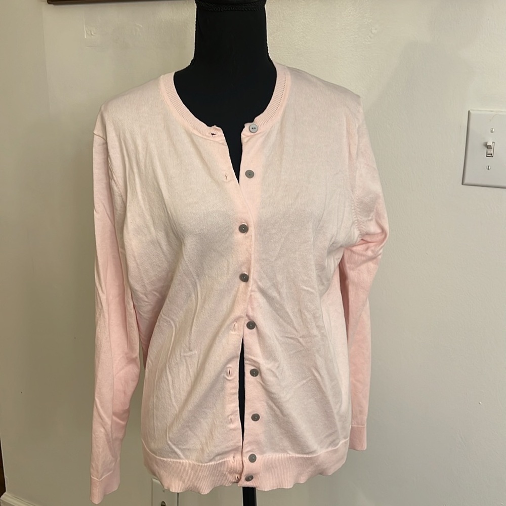 Karen Scott Cotton Viscose Nylon Blend Button Up Cardigan, Sz. L.